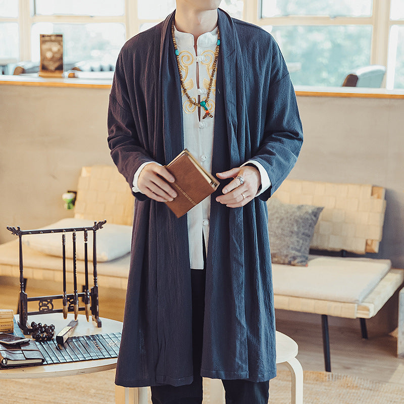 Spring Chinese Style Men's Capes With Mid-Length Trench Coats