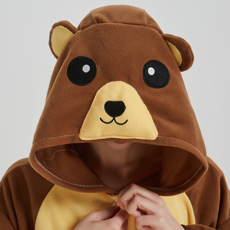 Brown Bear Polar Fleece Cartoon One-piece Animal Pajamas