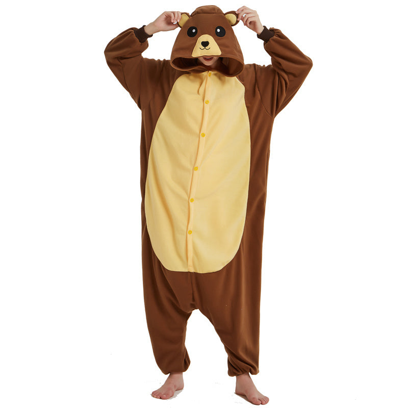 Brown Bear Polar Fleece Cartoon One-piece Animal Pajamas