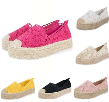 Women Flats Shoes Espadrilles Flatform  Lace Canvas  Hollow Floral