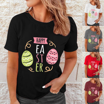 Shirts Women Easter Printed Casual Blouses Short Sleeve Tees