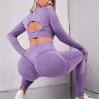 2pcs Sports Suits Long Sleeve Hollow Design Tops And Butt Lifting High Waist Seamless Fitness Leggings Sports Gym Sportswear Outfits Clothing