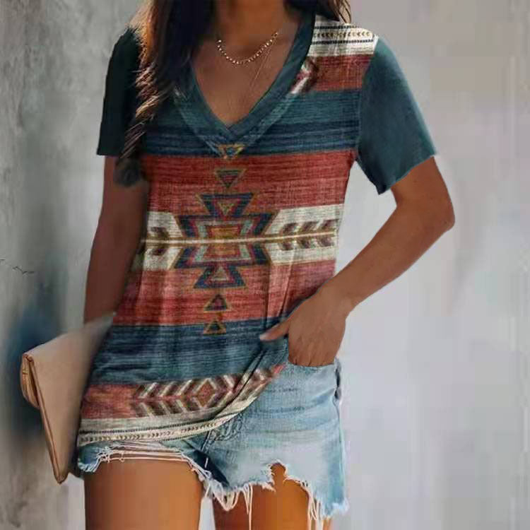 Ethnic Style Two Layers Collar Short Sleeve