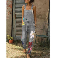 Denim overalls printed washed denim overalls