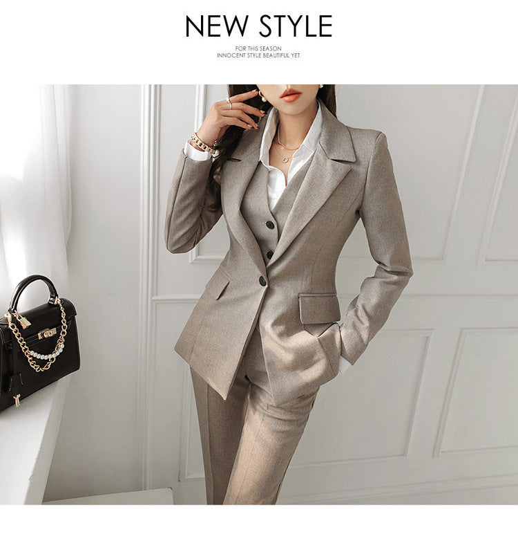 Autumn Clothing Graceful Suit Jacket Fashion Vest Professional Women's Pants Three-piece Set