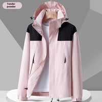 Hooded Windbreaker Unisex Fashion Colorblock Zip-up Jacket With Pockets Waterproof Outwear For Women Men Clothing