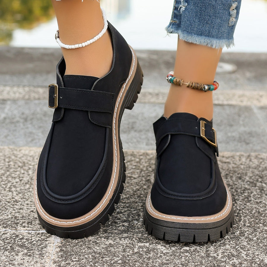 Fashion Buckle Loafers For Women British Style Height-increasing Thick-soled Casual Shoes